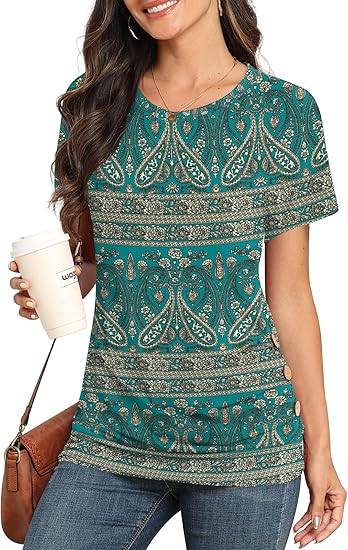 Womens 2025 Casual Summer Short Sleeve Tops Crew Neck T Shirts