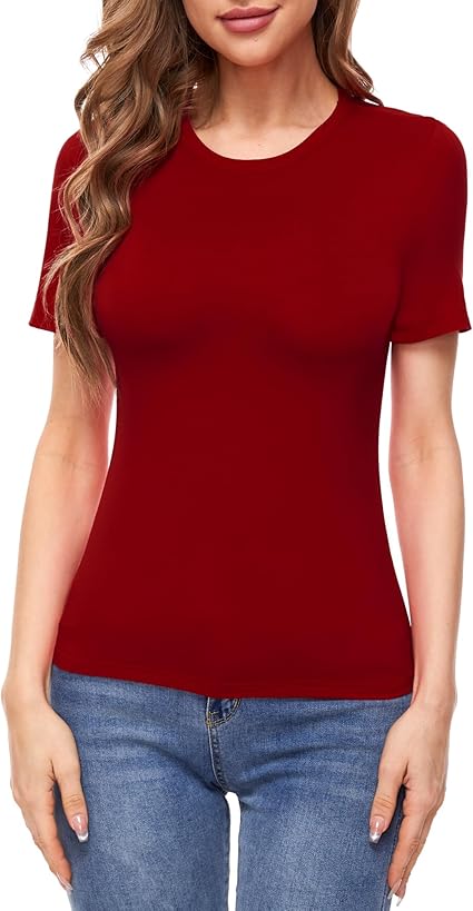 Womens Black Crewneck Short Sleeve Summer Tops Trendy Going Out T Shirts Sexy Cute Dressy Casual Tshirts Basic Tees