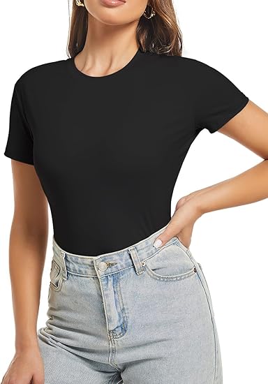 Womens Basic Tops Short Sleeve T Shirts Crew Neck Clothes Slim Fit Tees Y2K Shirts