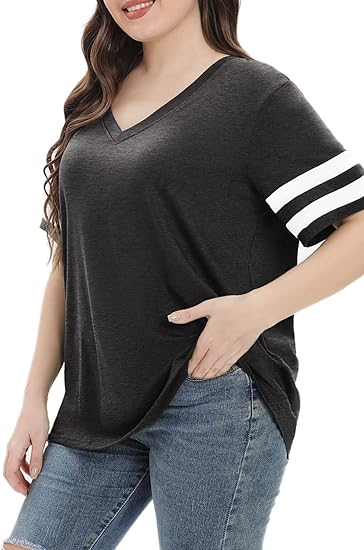 Womens Plus Size Tops Summer Short Sleeve Casual Loose Tunic V Neck Tee T Shirts 1X-5X