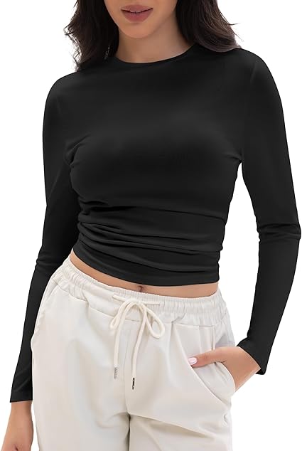 Womens Long Sleeve T Shirts Crew Neck Slim Fit Tops Solid Basic Tee Women Fall Winter Clothes