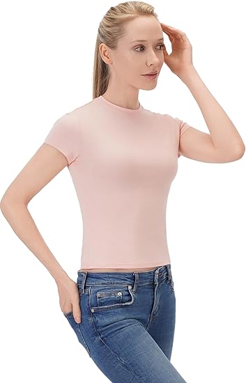 Women's Basic Short Sleeve T Shirts Crew Neck Slim-Fit Tee Tops