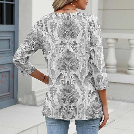 Blouses for Women Gym Clothes Womans 3/4 Length Sleeve Tops Beach Vacation Clothing Trendy Boho Shirts
