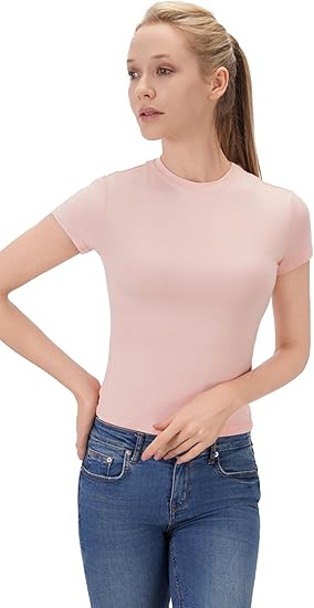 Women's Basic Short Sleeve T Shirts Crew Neck Slim-Fit Tee Tops
