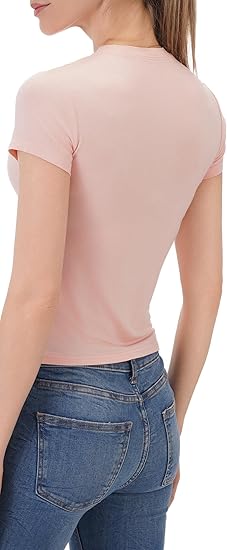 Women's Basic Short Sleeve T Shirts Crew Neck Slim-Fit Tee Tops
