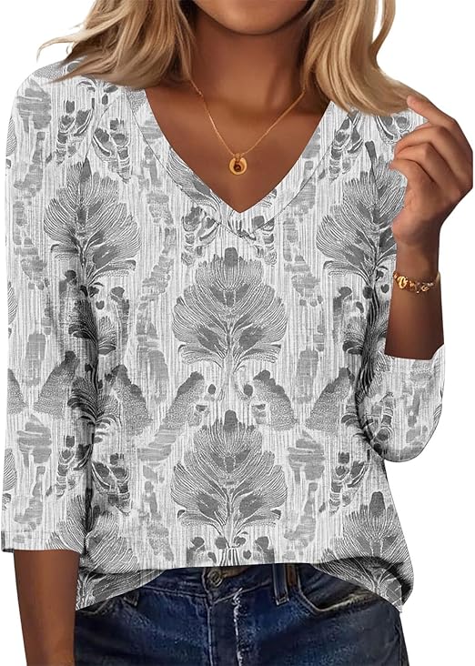 Blouses for Women Gym Clothes Womans 3/4 Length Sleeve Tops Beach Vacation Clothing Trendy Boho Shirts
