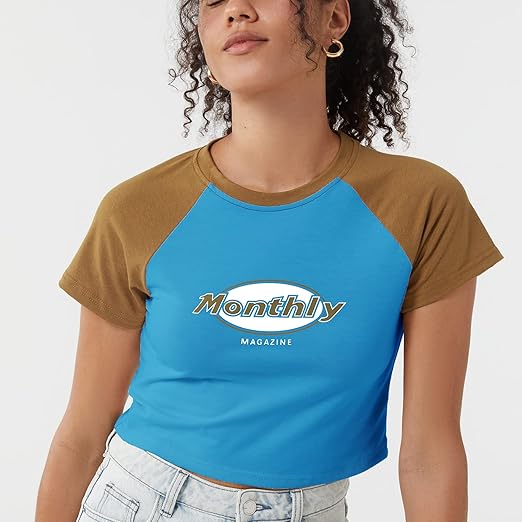 Graphic Crop Tops for Women Y2k Cute Crew Neck Short Sleeve T-Shirts Teen Summer Clothes Slim Fit Casual Sexy