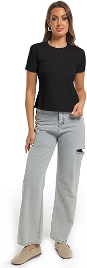 Womens Basic Tops Short Sleeve T Shirts Crew Neck Clothes Slim Fit Tees Y2K Shirts