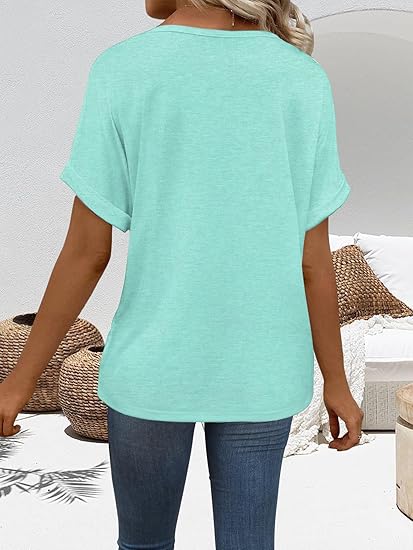 Cute Basic Tops t-Shirts Short Sleeve V Neck Tees Womens Fashion Comfy Lightweight Soft Casual Summer Blouses,Mint Green,S