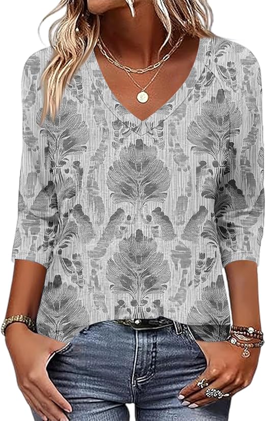Blouses for Women Gym Clothes Womans 3/4 Length Sleeve Tops Beach Vacation Clothing Trendy Boho Shirts