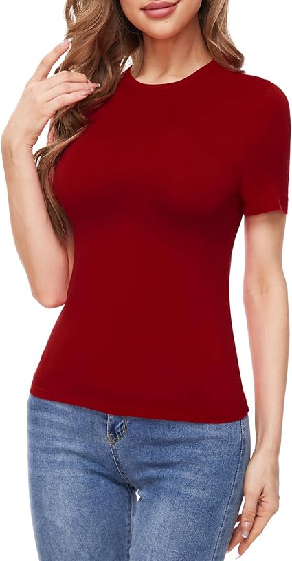 Womens Black Crewneck Short Sleeve Summer Tops Trendy Going Out T Shirts Sexy Cute Dressy Casual Tshirts Basic Tees