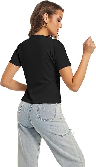 Womens Basic Tops Short Sleeve T Shirts Crew Neck Clothes Slim Fit Tees Y2K Shirts