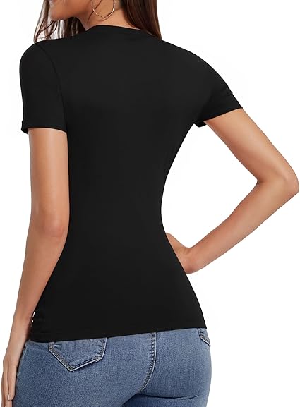 Women Crew Neck Short Sleeve Fitted Stretchy Summer Basic Tops T Shirts 2024