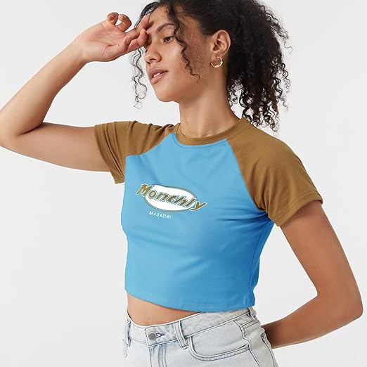 Graphic Crop Tops for Women Y2k Cute Crew Neck Short Sleeve T-Shirts Teen Summer Clothes Slim Fit Casual Sexy