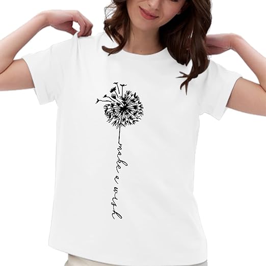 Dandelion Shirt for Women Cute Wildflower Short Sleeved Tops Summer Flower Graphic T-Shirts