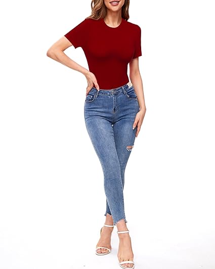 Womens Black Crewneck Short Sleeve Summer Tops Trendy Going Out T Shirts Sexy Cute Dressy Casual Tshirts Basic Tees