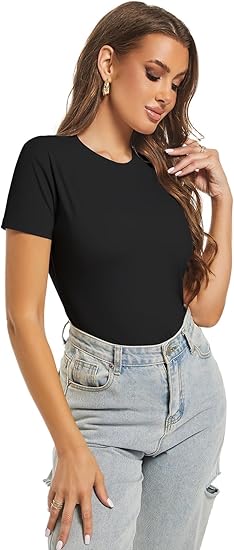Womens Basic Tops Short Sleeve T Shirts Crew Neck Clothes Slim Fit Tees Y2K Shirts