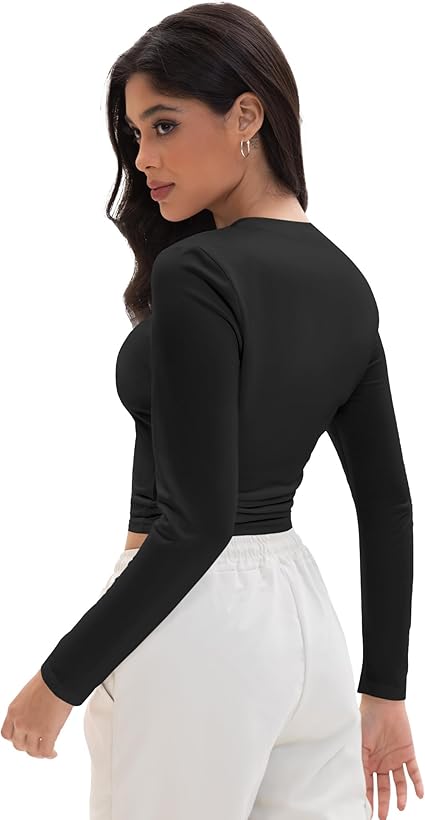 Womens Long Sleeve T Shirts Crew Neck Slim Fit Tops Solid Basic Tee Women Fall Winter Clothes