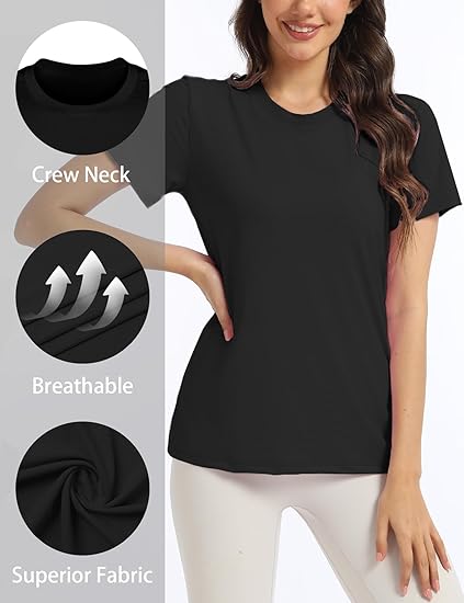 Women's T-Shirts Crew Neck Short Sleeve [Classic Fit Quick Dry Lightweight Summer Top for Yoga Gym Workout Casual]