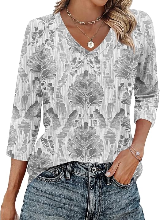 Blouses for Women Gym Clothes Womans 3/4 Length Sleeve Tops Beach Vacation Clothing Trendy Boho Shirts