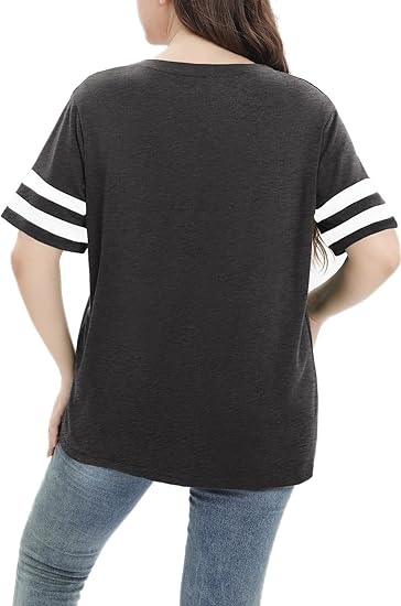 Womens Plus Size Tops Summer Short Sleeve Casual Loose Tunic V Neck Tee T Shirts 1X-5X